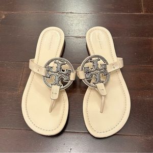 tory burch cream pave crystal miller flip-flop thong sandal, sz 8.5 | $278